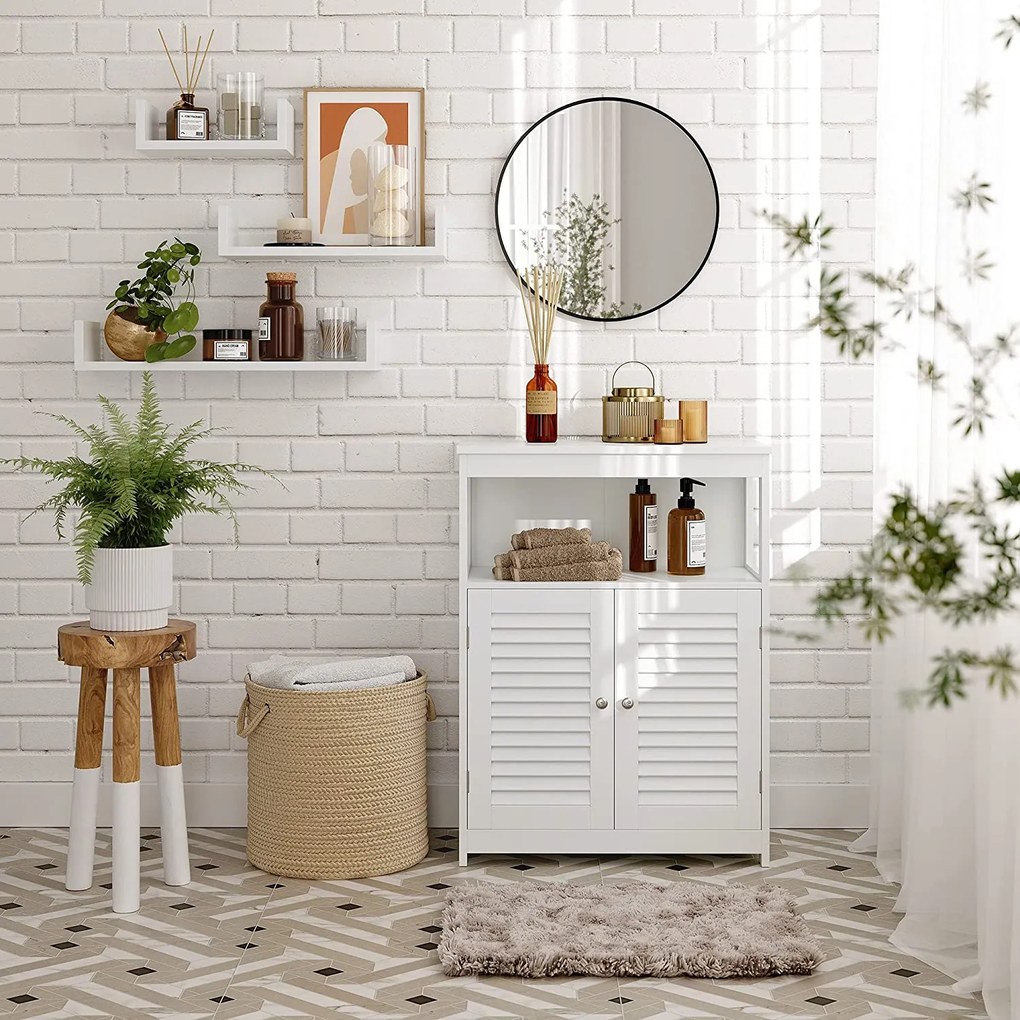 Armário de casa de banho com compartimento aberto 60 x 80 x 30 cm Branco