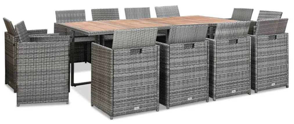 13 pcs conjunto jantar exterior c/ almofadões vime PE antracite