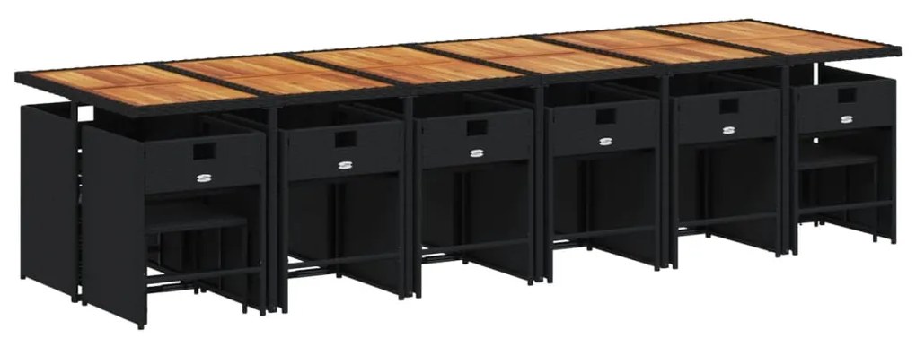 17 pcs conjunto de jantar p/ jardim c/ almofadões vime PE preto