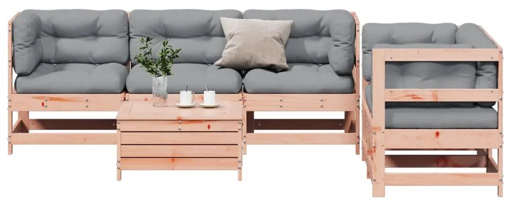 6 pcs conj. lounge jardim c/ almofadões madeira douglas maciça