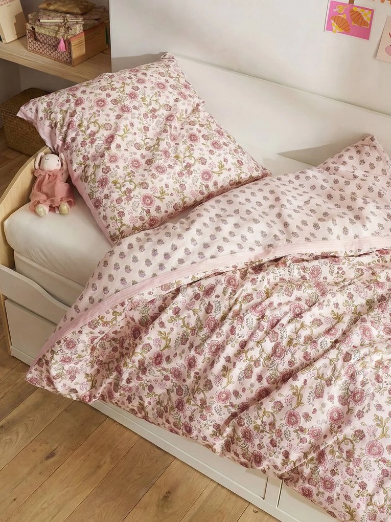 Conjunto capa de edredão e fronha estampado rosa