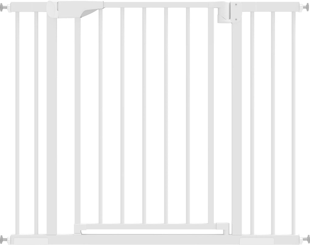 PawHut Barreira de Segurança para Crianças e Cães Largura 76-103 cm Bloqueio Duplo Fecho Automático Abertura em Dois Sentidos e Extensões de 7/14 cm Branco | Aosom Portugal