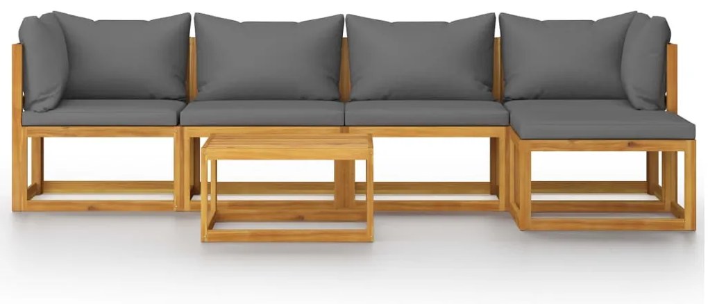 6 pcs conjunto lounge de jardim c/ almofadões acácia maciça