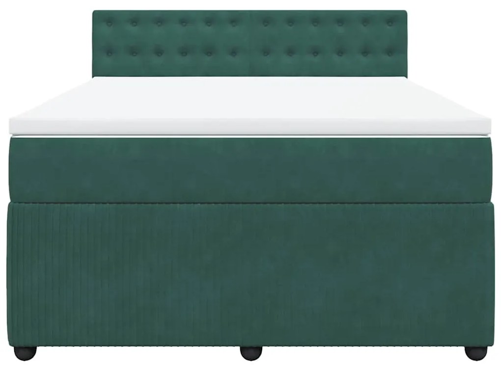 Cama com molas/colchão 160x200 cm veludo verde-escuro