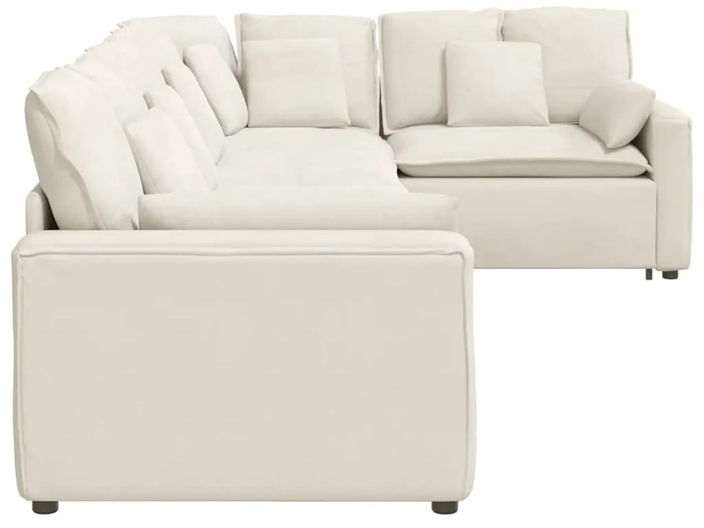 Sofá modular com almofadas veludo creme