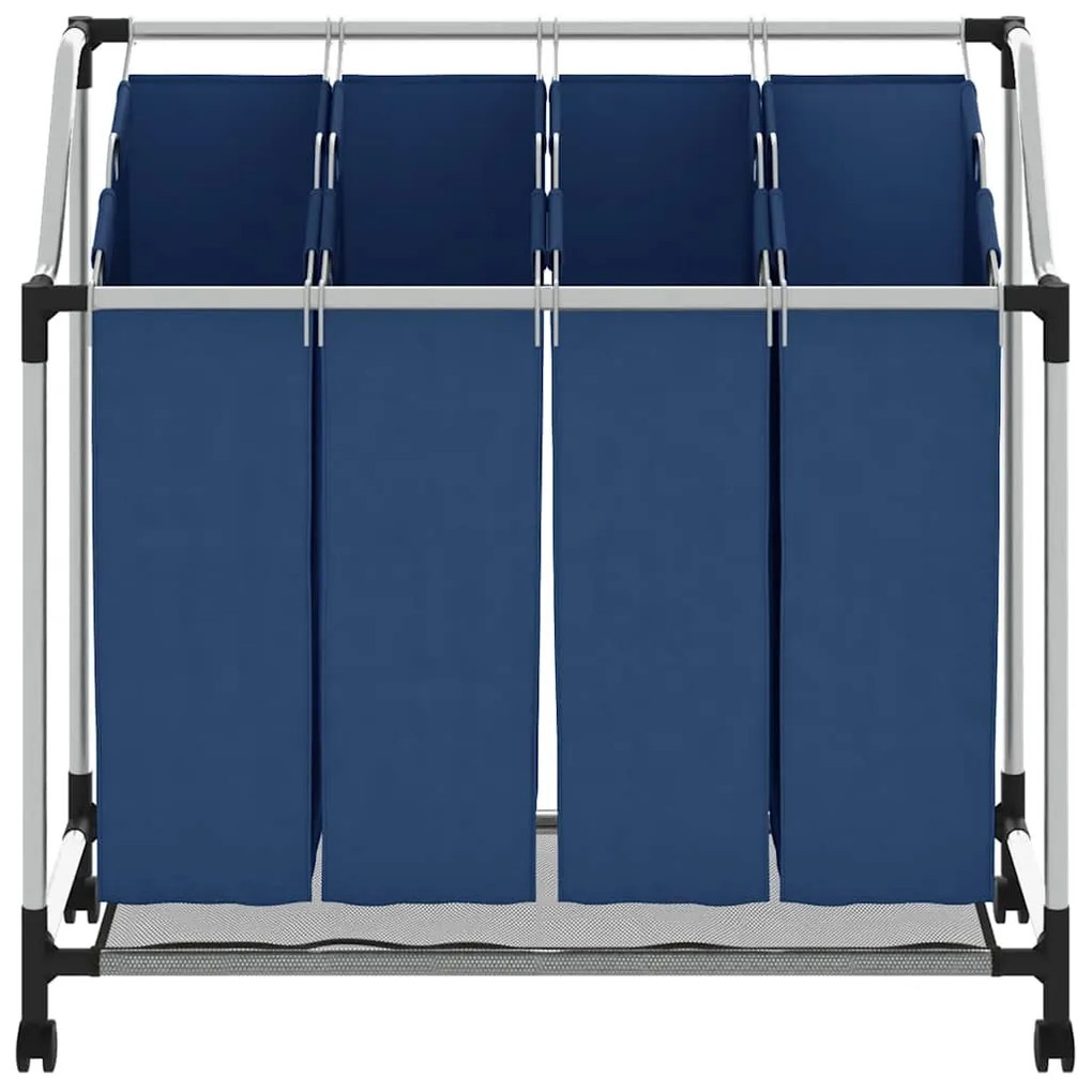 Separador de roupa suja com 4 sacos aço azul