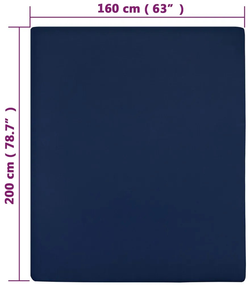 Lençóis ajustáveis 2 pcs 160x200 cm algodão jersey azul marinho