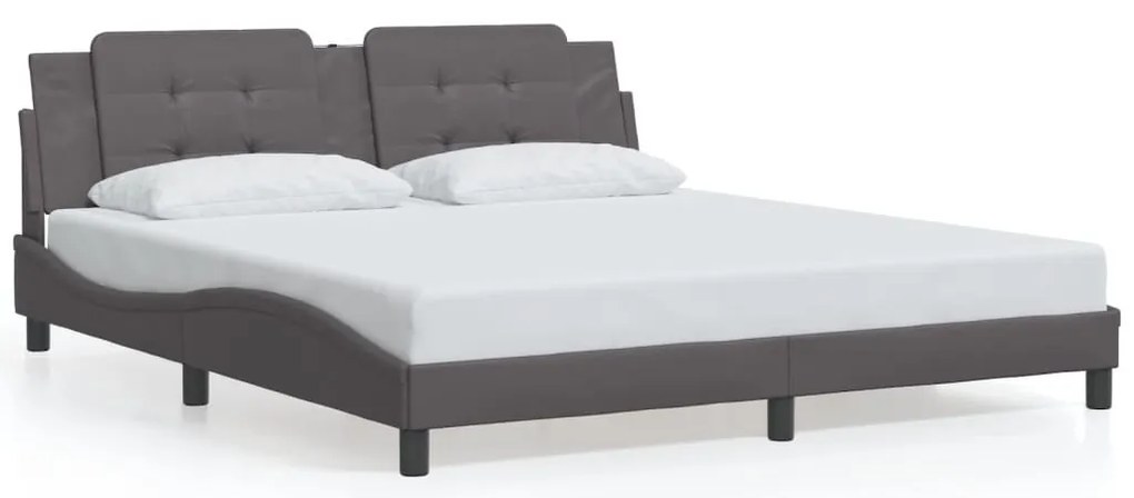 Estrutura de cama c/ luzes LED 180x200cm couro artificial cinza