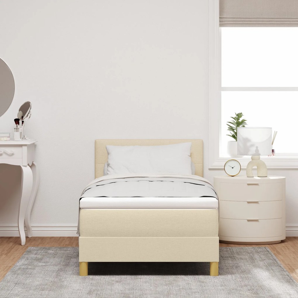 Cama Box Spring com Colchão Creme 90x190 cm Tecido