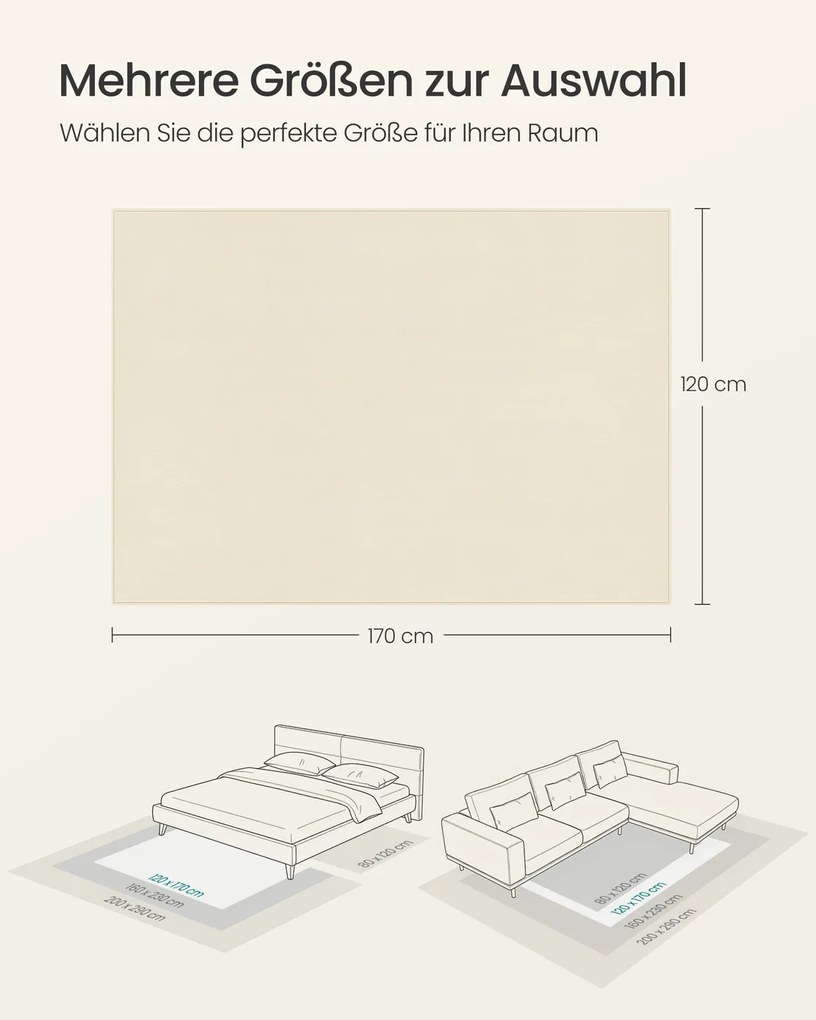 Tapete para sala de estar antiderrapante 120 x 170 cm bege cappuccino