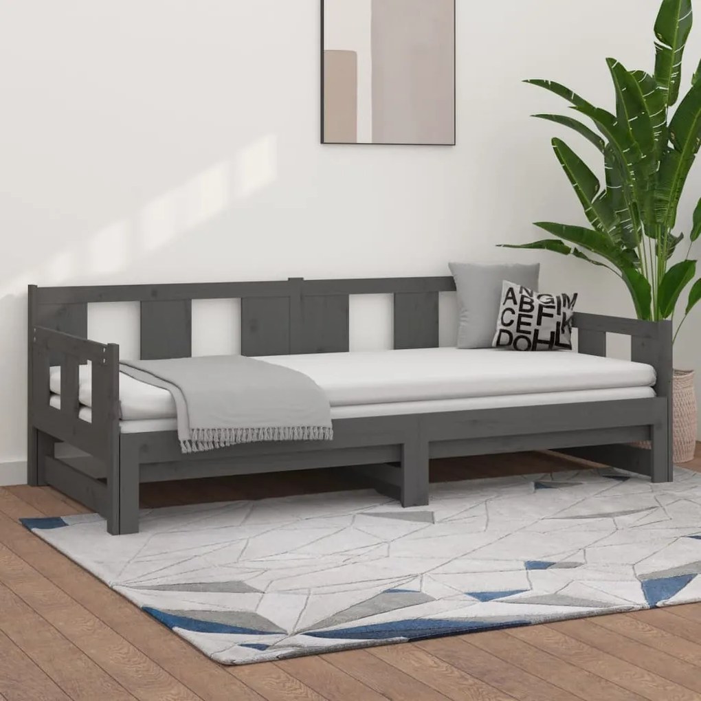 820284 vidaXL Sofá-cama de puxar pinho maciço cinza 2x(90x200) cm