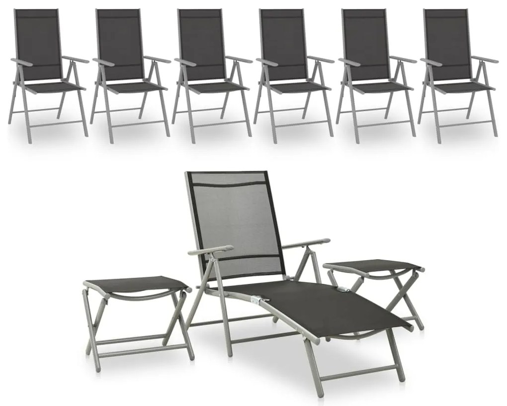 9 pcs conjunto lounge de jardim preto e prateado