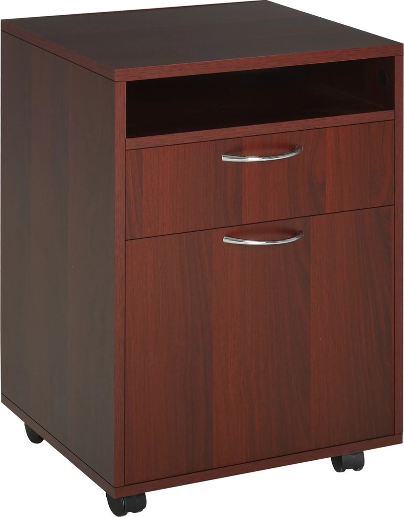 HOMCOM Bloco de Gavetas com Rodas Gaveta Compartimento Porta Arquivador Móvel para Escritório 40x35x60 cm Castanho Escuro | Aosom Portugal