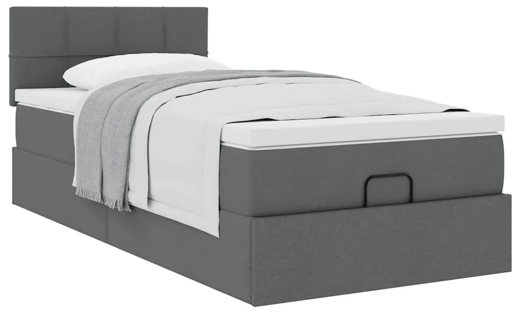 Cama otomana com colchão 90x200 cm tecido cinzento escuro