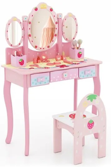 Conjunto de penteadeira e banqueta infantil, penteadeira de maquiagem de princesa - rosa