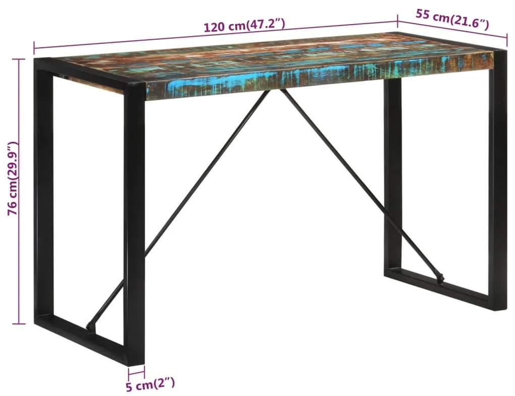 Mesa de jantar 120x55x76 cm madeira recuperada maciça