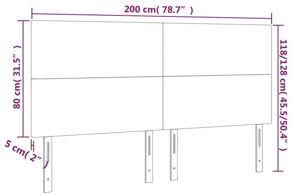 Cabeceira de cama c/ LED tecido 200x5x118/128 cm cinza-escuro