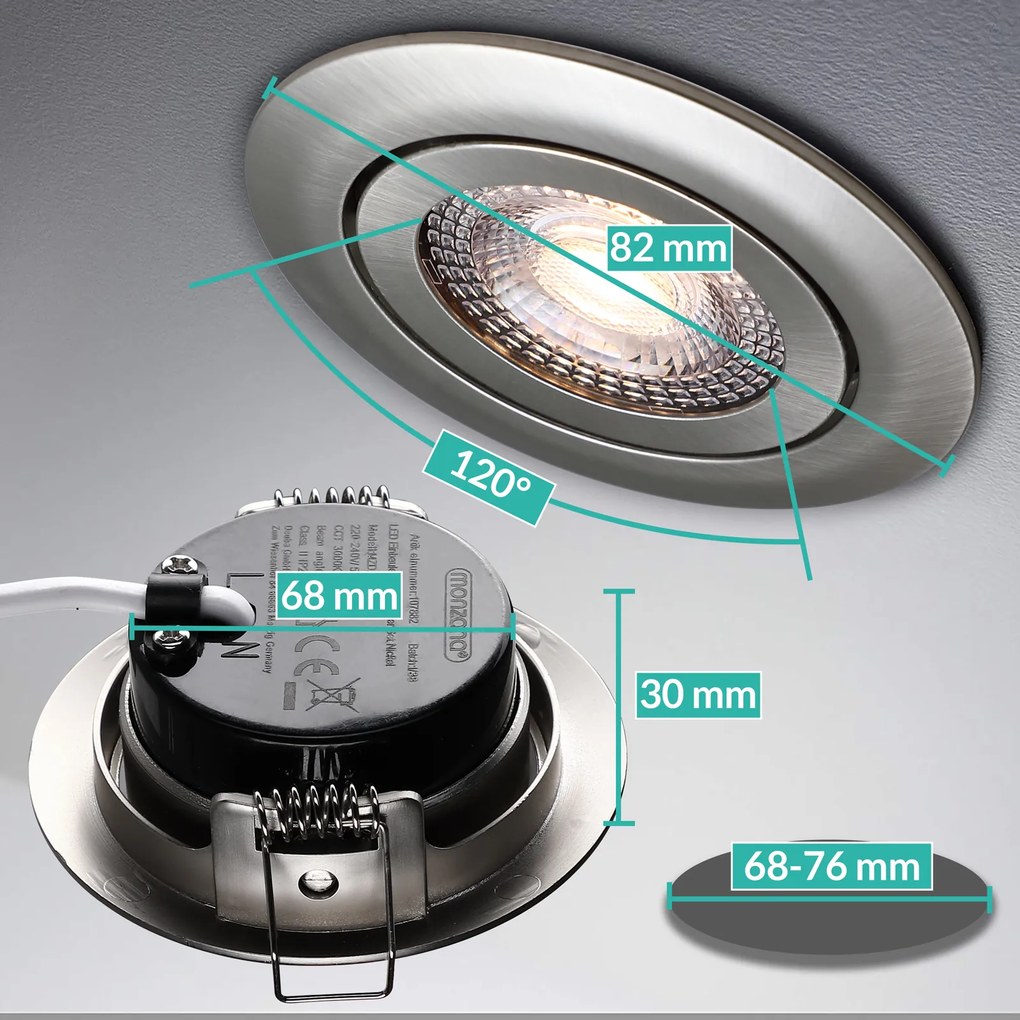 Conjunto de 6 luzes LED de encastrar Krog em níquel