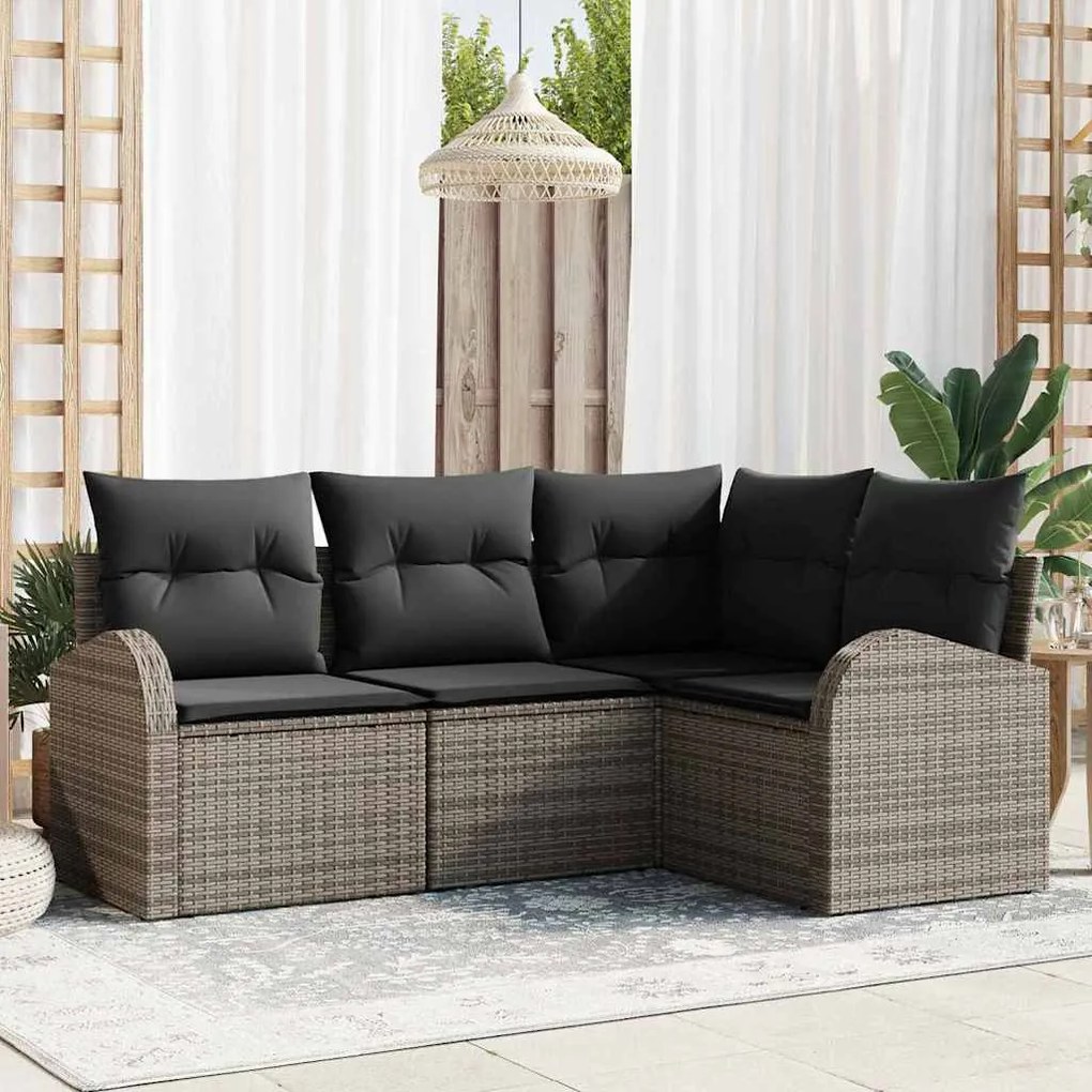 vidaXL Conjunto de Sofá de Jardim 4 pcs Cinzeto Rattan Sintético