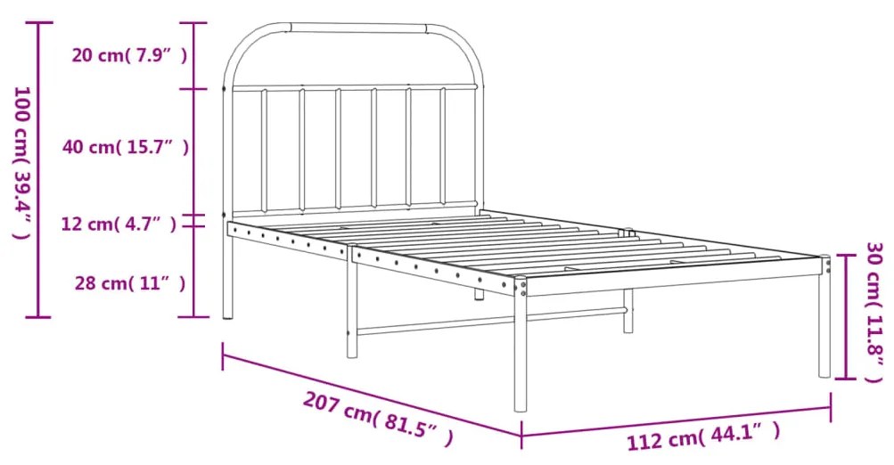 Estrutura de cama em metal com cabeceira 107x203 cm branco