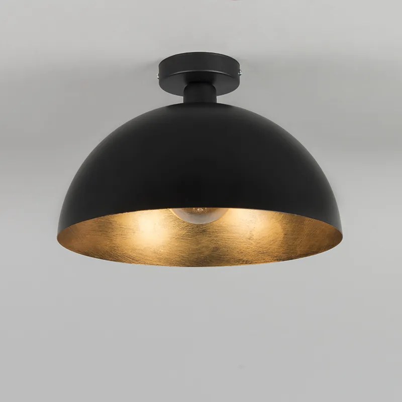 Luminária de teto industrial preta com dourado 35 cm - Magna Country / Rústico