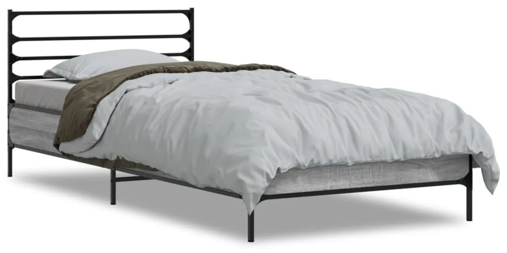 Estrutura de cama derivados de madeira e metal cinzento sonoma