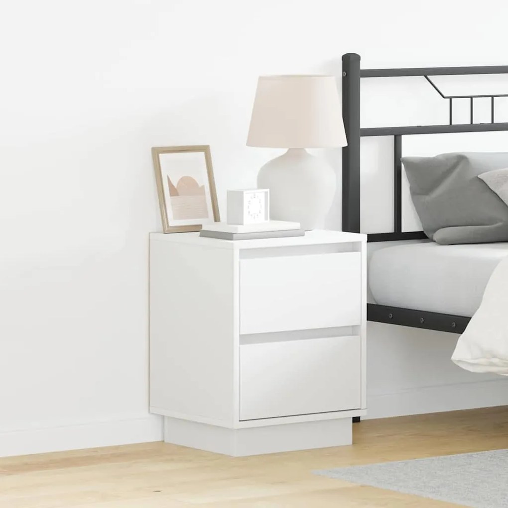 Armários de Cabeceira com Luzes LED 2 pcs Brancos 39x34,5x50 cm