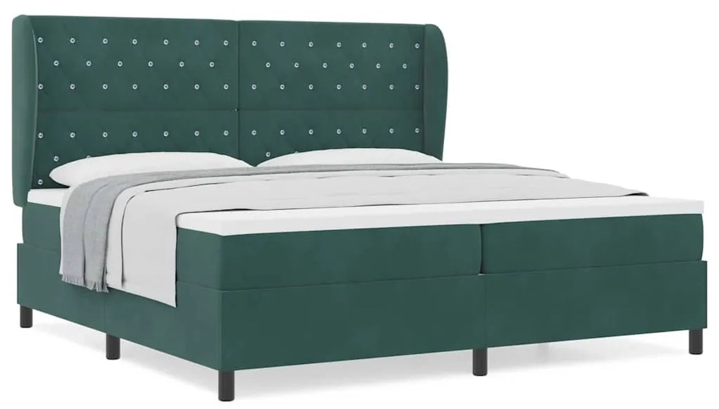 Cama Box com Colchão Verde Escuro 200 x 200 cm em Veludo