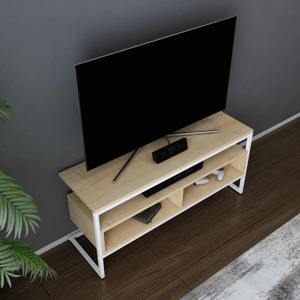 Móvel de TV Merrion – Branco/Carvalho – 110x35x49,9 cm