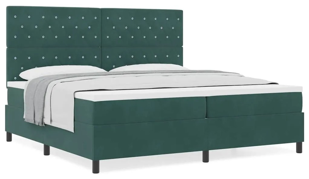 Cama Box com Colchão vidaXL Verde Escuro 200x200 cm Veludo