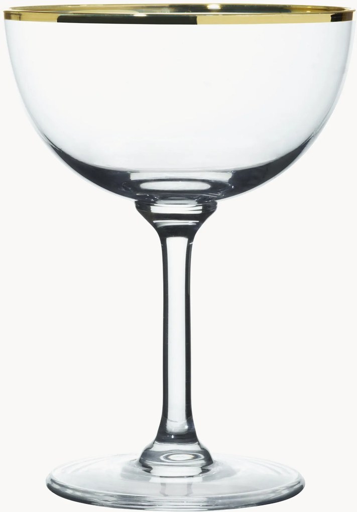 Taças de champanhe em cristal artesanal Gold Rim, conjunto de 6