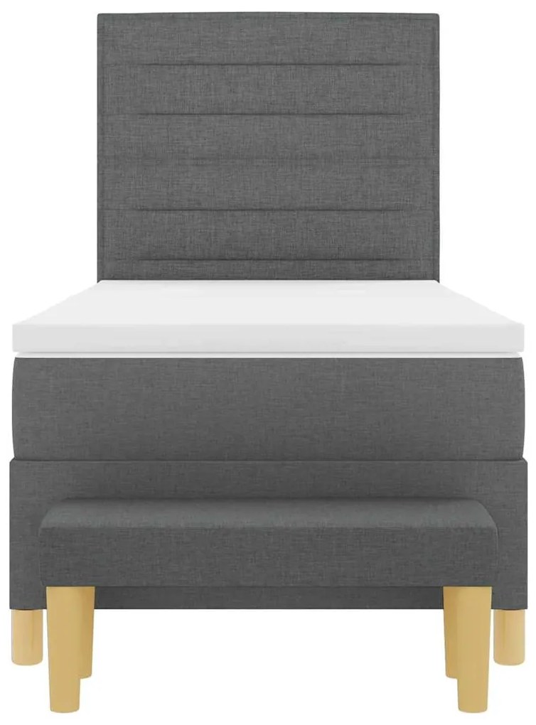 Cama Box Spring com Colchão e Banco Cinza Escuro 90x200 cm Tecido
