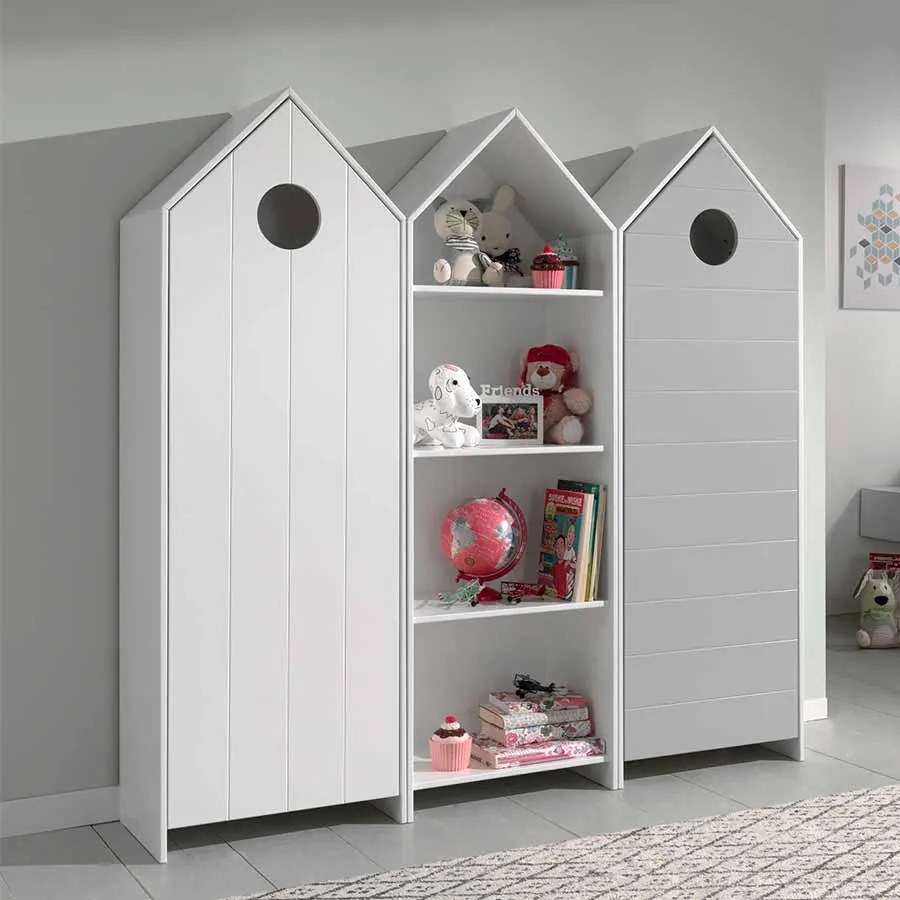 Conjunto 2 armarios Guarda Roupa infantil + estante infantil coleção CASAMI Cinza e Branco