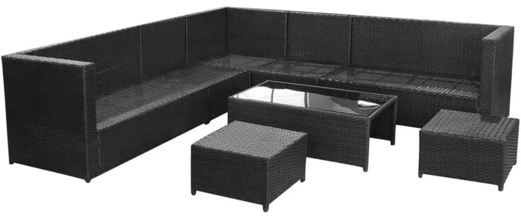 8 pcs conjunto lounge de jardim c/ almofadões vime PE preto