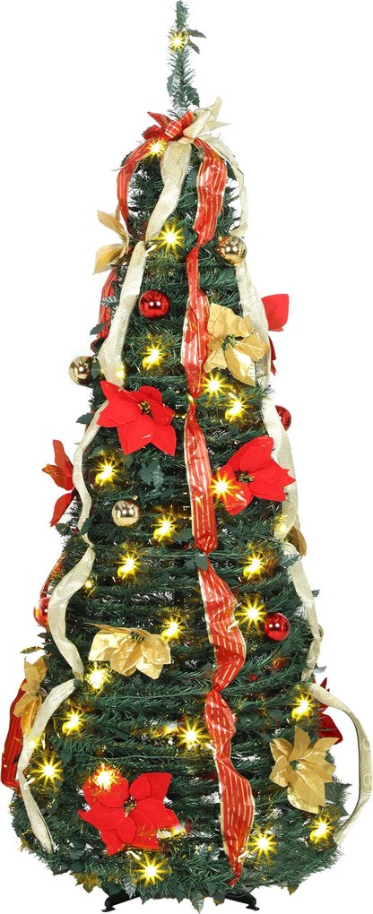 HOMCOM Árvore de Natal Desdobrável 150 cm com 70 Luzes LED, 11 Modos, Comando à Distância e Decoração Incluída, Verde | Aosom Portugal