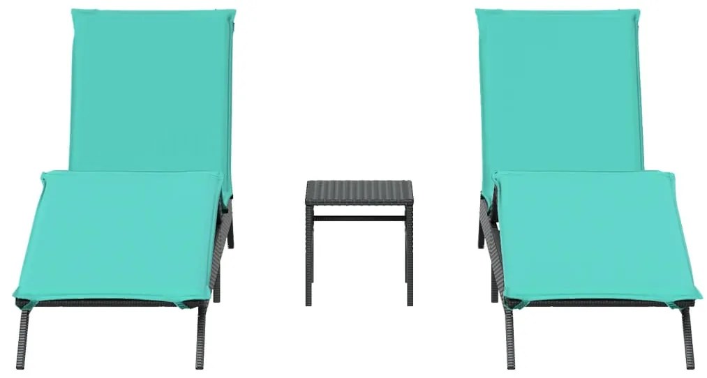 Espreguiçadeiras com mesa 2 pcs vime PE preto