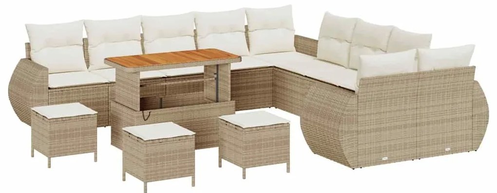 Conjunto de Sofá de Jardim com 14 Peças e Almofadas Bege em Rattan Pol