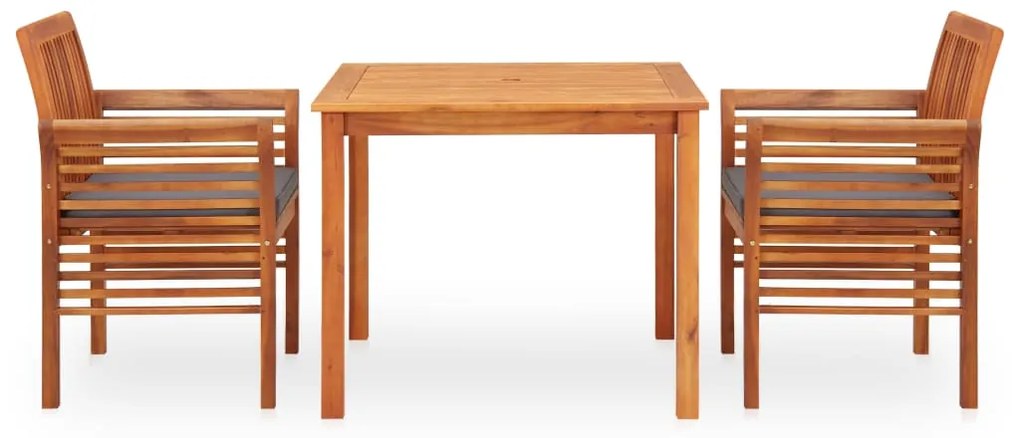 3 pcs conjunto de jantar exterior c/ almofadões acácia maciça