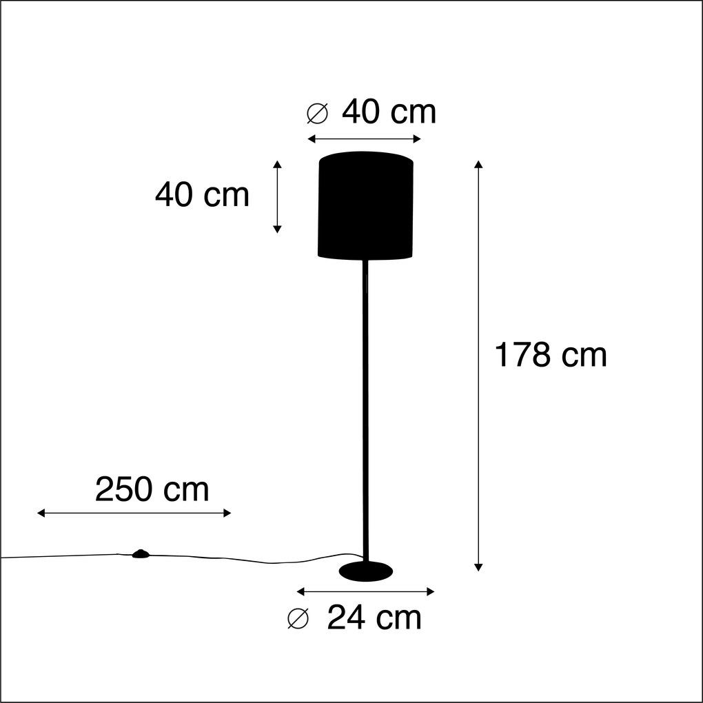 Candeeiro de pé preto com cúpula de veludo rosa e dourado 40 cm - Simplo