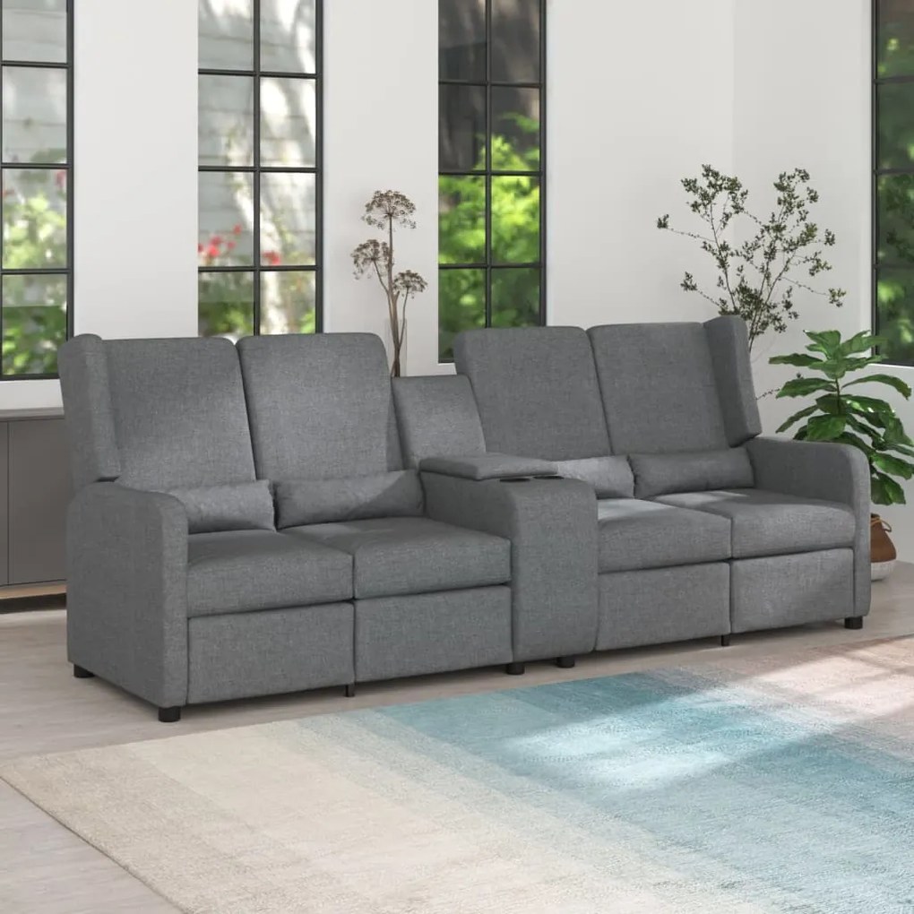 vidaXL Sofá reclinável 4 lugares c/ suporte copos tecido cinza-claro