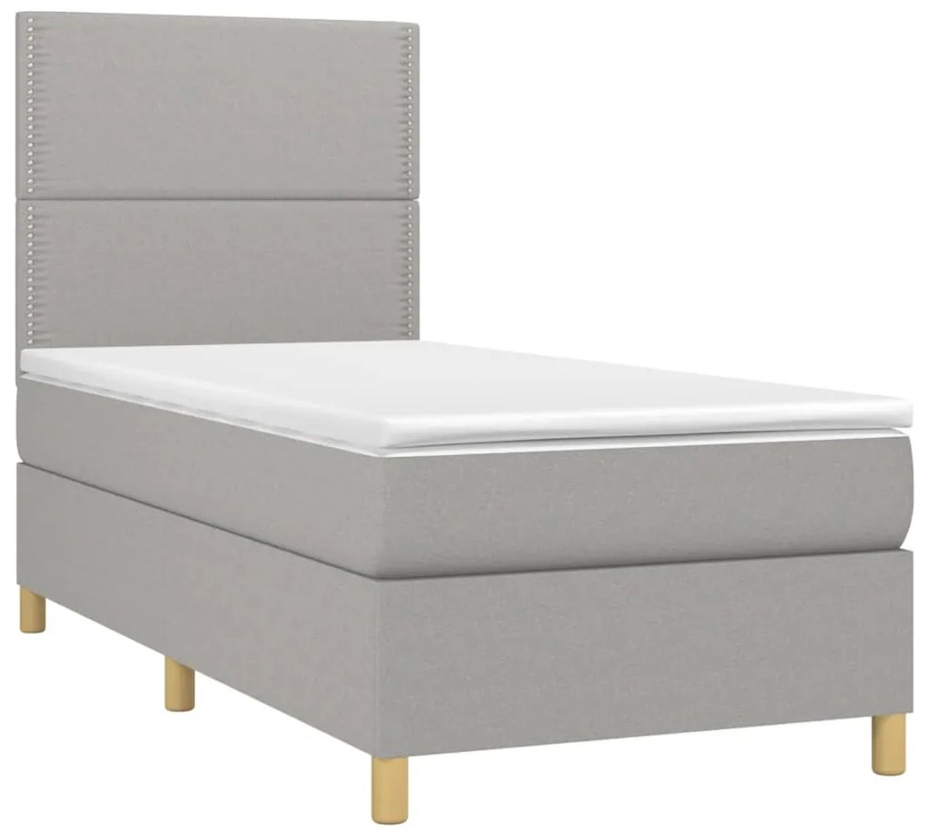 Cama box spring c/ colchão e LED 90x200 cm tecido cinza-claro