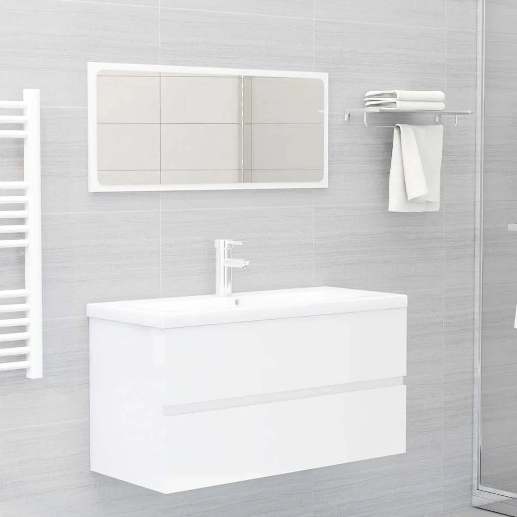 vidaXL 2pcs conj. móveis casa banho derivados madeira branco brilhante