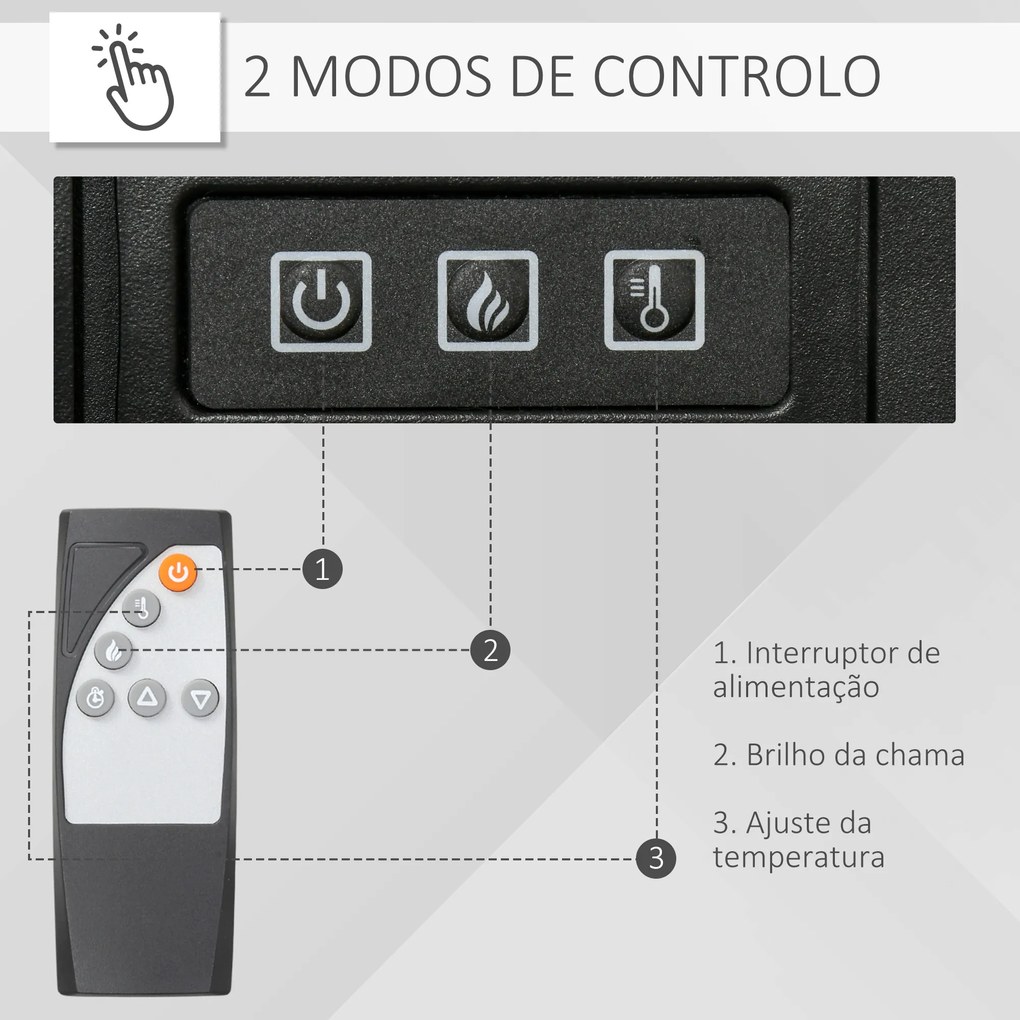 Lareira Elétrica 1800W com Efeito de Chama Realista Controlo Remoto Temporizador para Ambientes até 30 m² 80,7x22,5x76,5 cm Branco