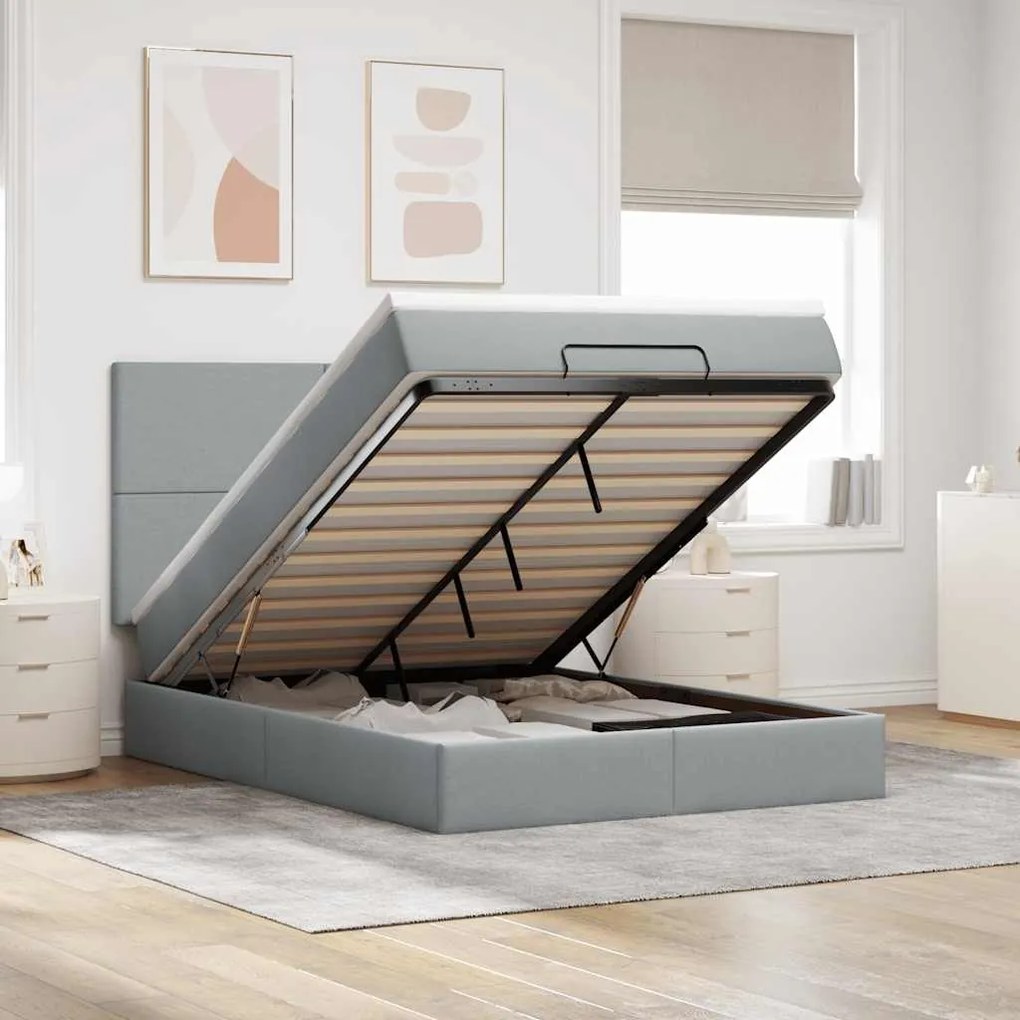 vidaXL Estrutura cama otomana colchão 140x200cm tecido cinzento claro
