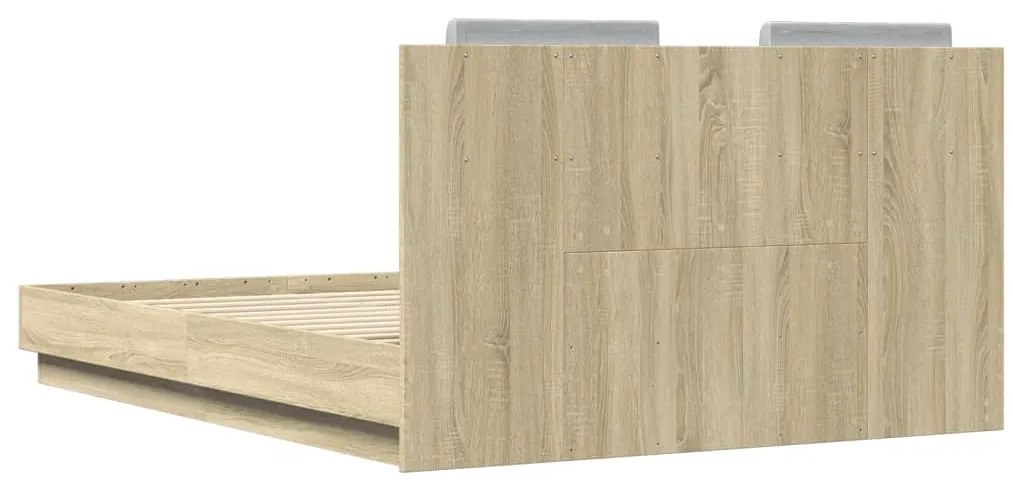 Estrutura cama c/ cabeceira/luzes LED 135x190cm carvalho sonoma