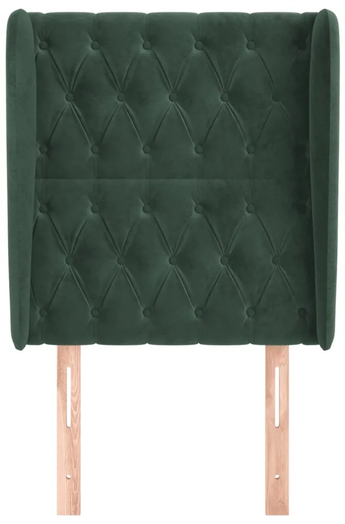 Cabeceira de cama c/ abas veludo 83x23x118/128 cm verde-escuro
