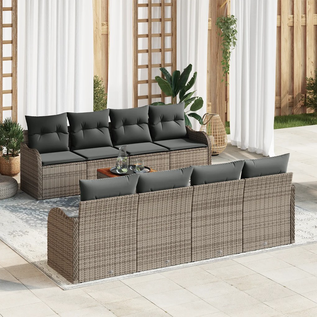 Conjunto de Sofás de Jardim vidaXL 9 Peças com Almofadas Cinza Rattan