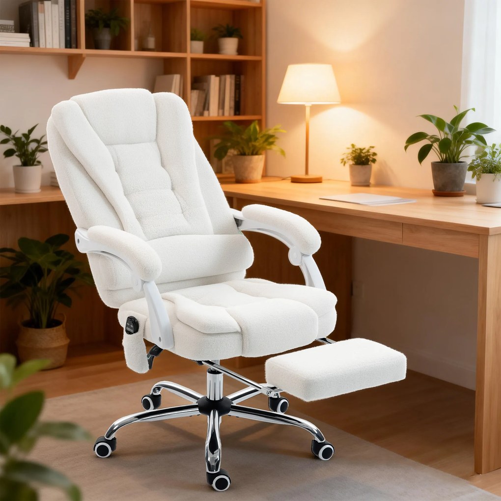 Cadeira de escritório executiva com função de massagem e aquecimento, altura ajustável, encosto reclinável, em tecido de linho branco