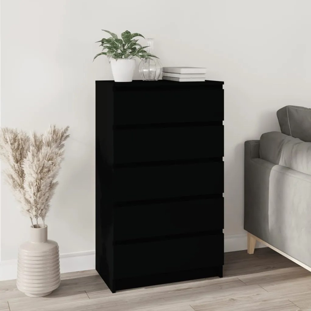 vidaXL Armário de gavetas 60x36x103 cm derivados de madeira preto