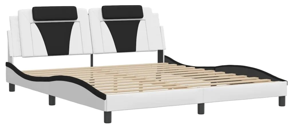 Estrutura de cama c/ cabeceira couro artificial branco e preto